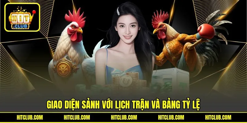 Giao diện sảnh với lịch trận và bảng tỷ lệ Giao diện sảnh với lịch trận và bảng tỷ lệ